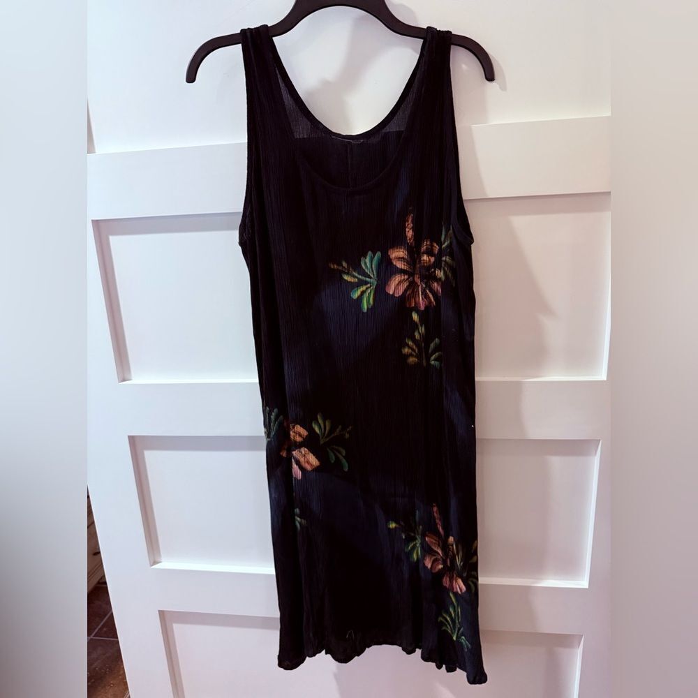 Indonesian tropical Batik Floral Black Dress black blue size Large coverup
